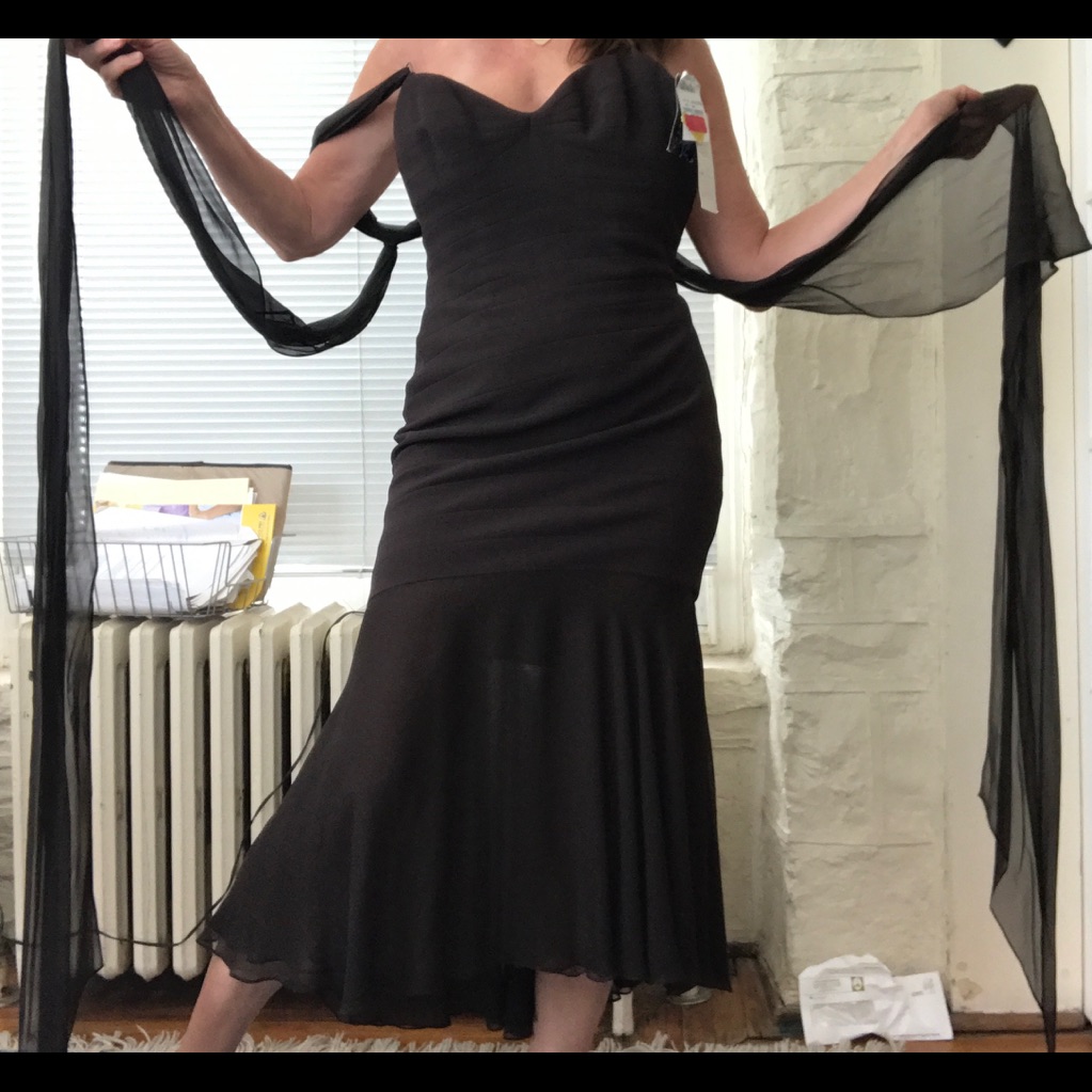Nwt Party Evening Dress W/ Corset, Carmen Marc Valvo Signature, Chocolate Sz. 10